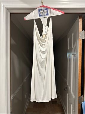 Saylor White Draped Halter Slip Dress great coverup!